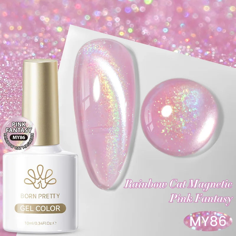 BORN PRETTY 10ml Autumn Gold Pink Glitter Cat Magnetic Gel Nail Polish Jelly Pink Semi Permanent Soak Off UV LED Varnish