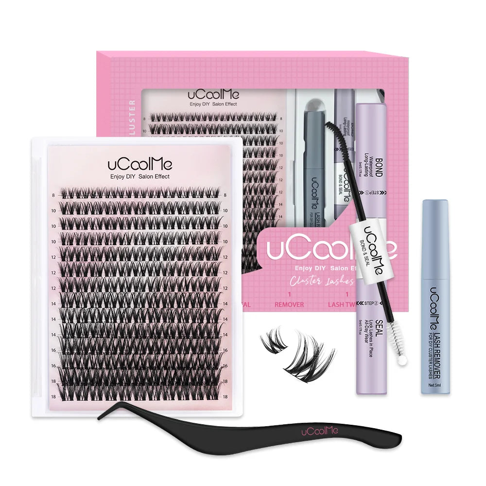 uCoolMe Lashes Flora 0.05mm Fluffy Defined Clusters Kit Bond and Seal Remover Home DIY Long-lasting Waterproof Eyelash Extension