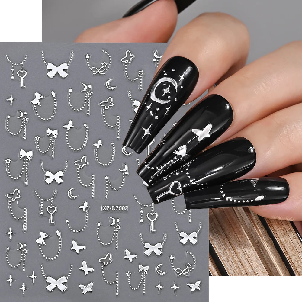1pc Y2K-Inspired 3D Metallic Nail Stickers Geometric Marble & Bronzing Designs Nail Sliders Self-Adhesive Sparkling Manicure DIY