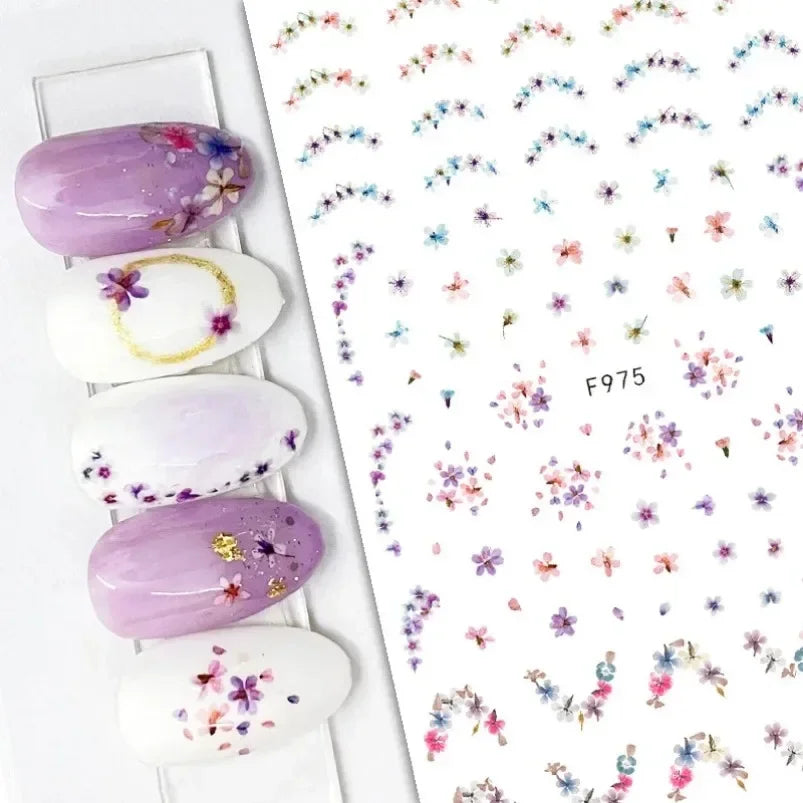 Cherry Blossom 3D Nail Stickers White Flower Petals Nail Art Decals Elegant Wedding Design Spring Sakura Manicure Slider Decor
