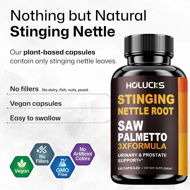 Stinging Nettle Root & Saw Palmetto Capsules, Help Promote Prostate Health, Hair Growth, Urinary Tract Support, Premium Formula