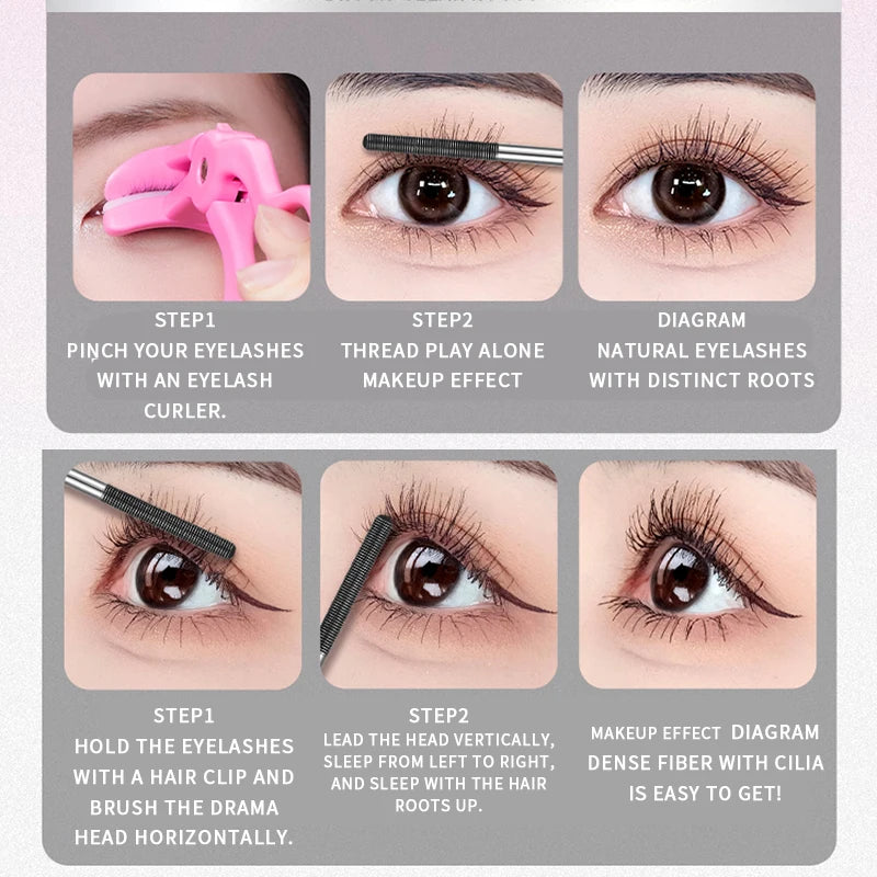 GECOMO Small Silver Tube Eyelash Mascara Brown - 12H Waterproof Long Thick Dense Curly Non-smudging Long-lasting Natural