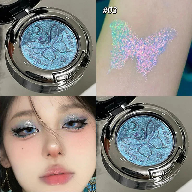 3D Butterfly Embossing Chameleon Eyeshadow Monochrome High-pigment Metallic Gradient  Shiny Glitter Blue Highlighter Eyes Makeup