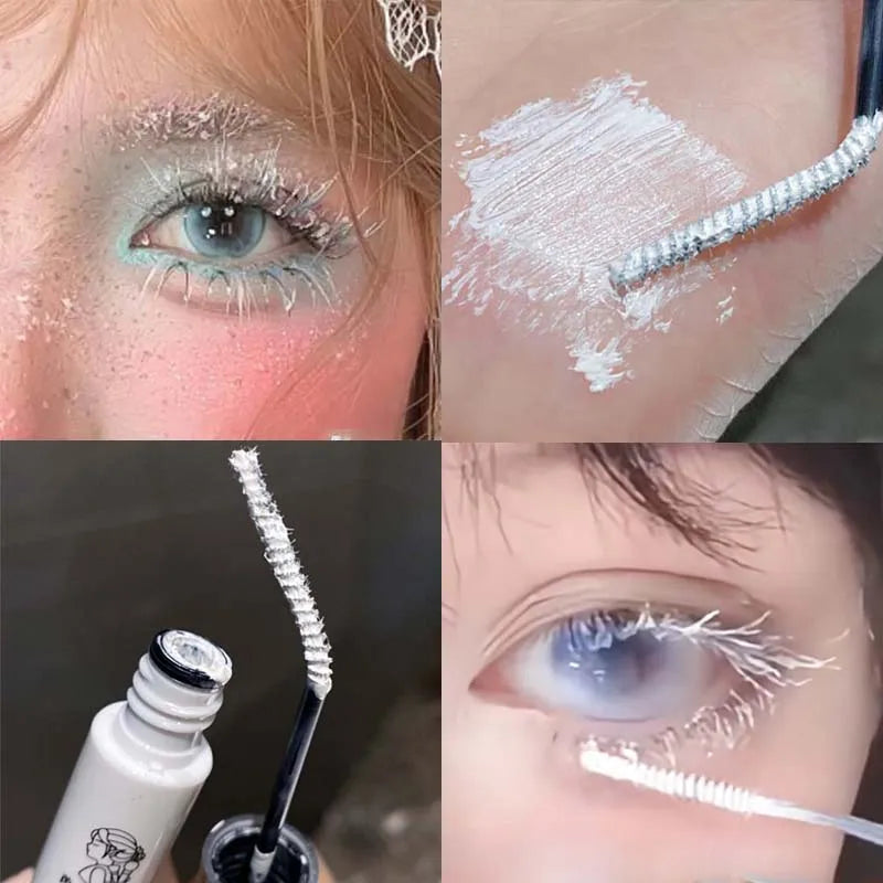White Mascara Waterproof Long-wearing Fast Drying Curling Volume Eyelashes Extension Eyebrow Dye Tint Christmas Stage Makeup COS