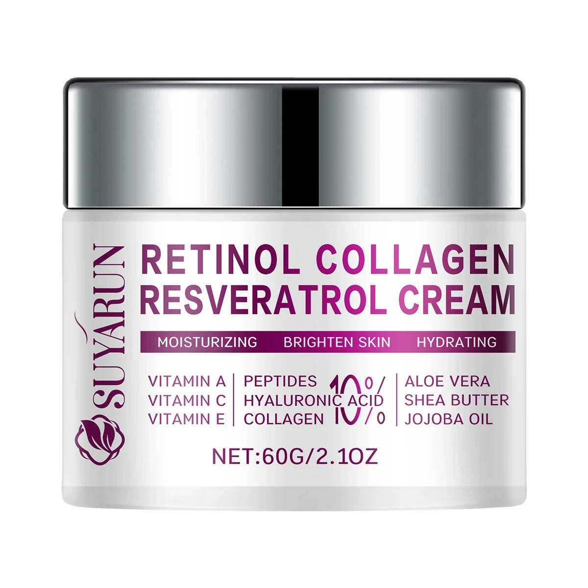 SUYARUN Retinol Resveratrol Anti-Aging Face Cream - Hydrating Night Moisturizer for Wrinkles, Firming & Brightening Skin Care.
