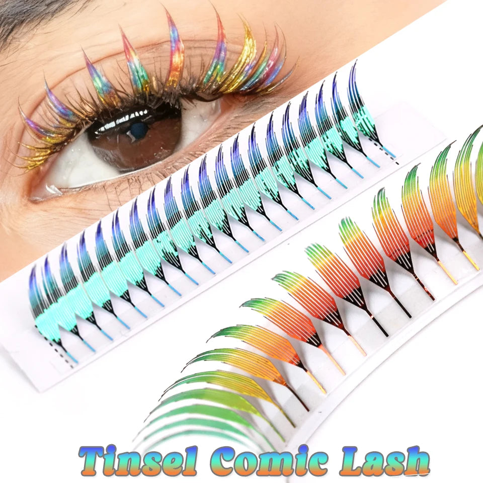 New Fashion Shiny Comic Spire Eyelash Extension Holographic Manga False Eyelashes Tinsel Anime Lashes For Christmas Party Makeup