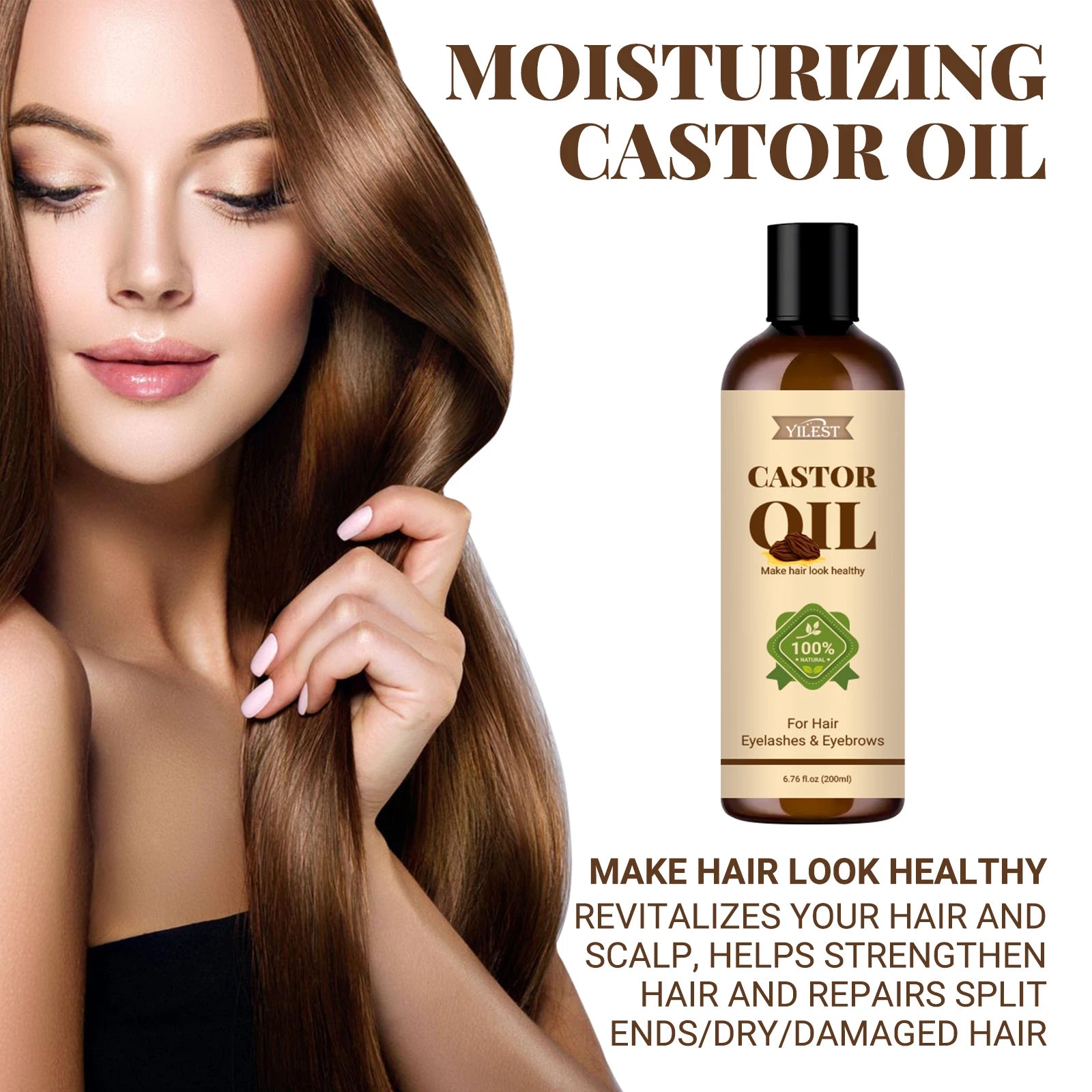 100% Pure Castor Oil 200ml Hair Growth Treatment Eyelashes Eyebrows Moisturizing Strengthen Repair Split Ends Pure Castor Oil