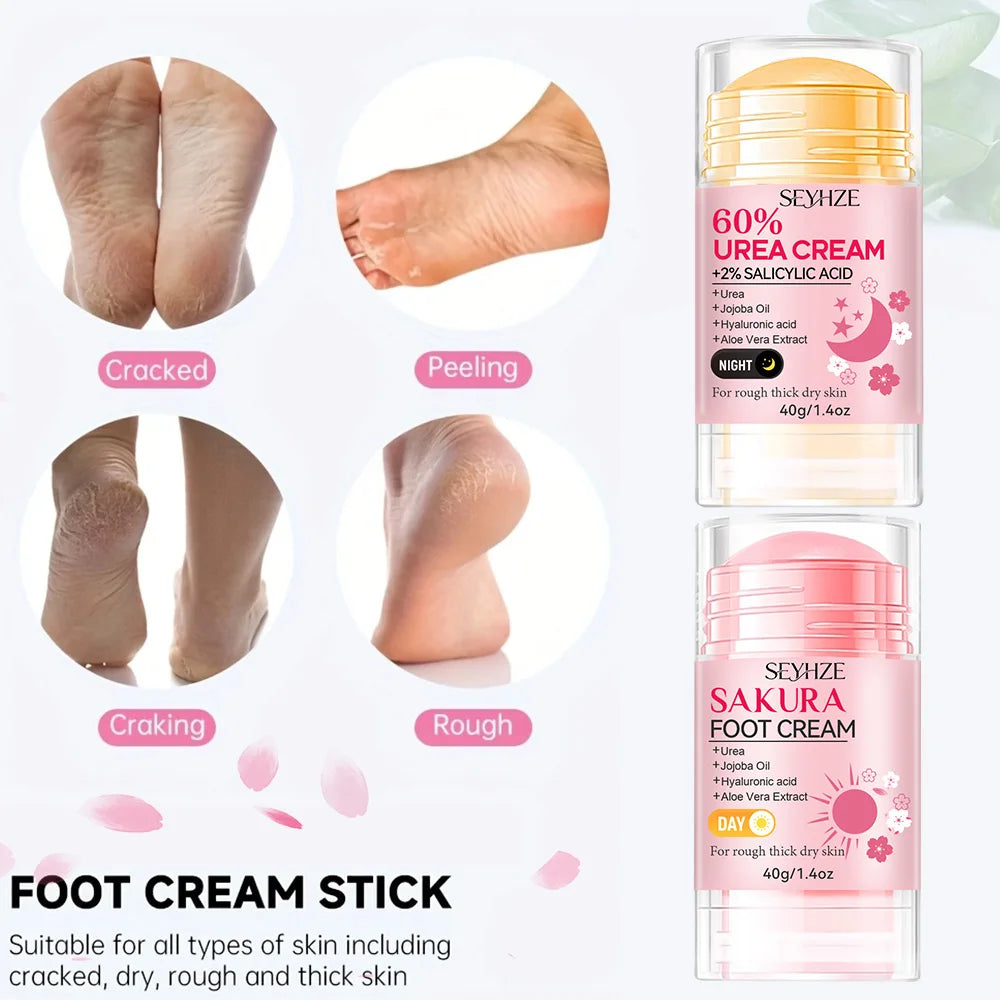SEYHZE Sakura Foot Care Stick 60% Urea Cream with 2% Salicylic Acid Double Moisturizing with Shea Butter Aloe Tea Tree Oil And J