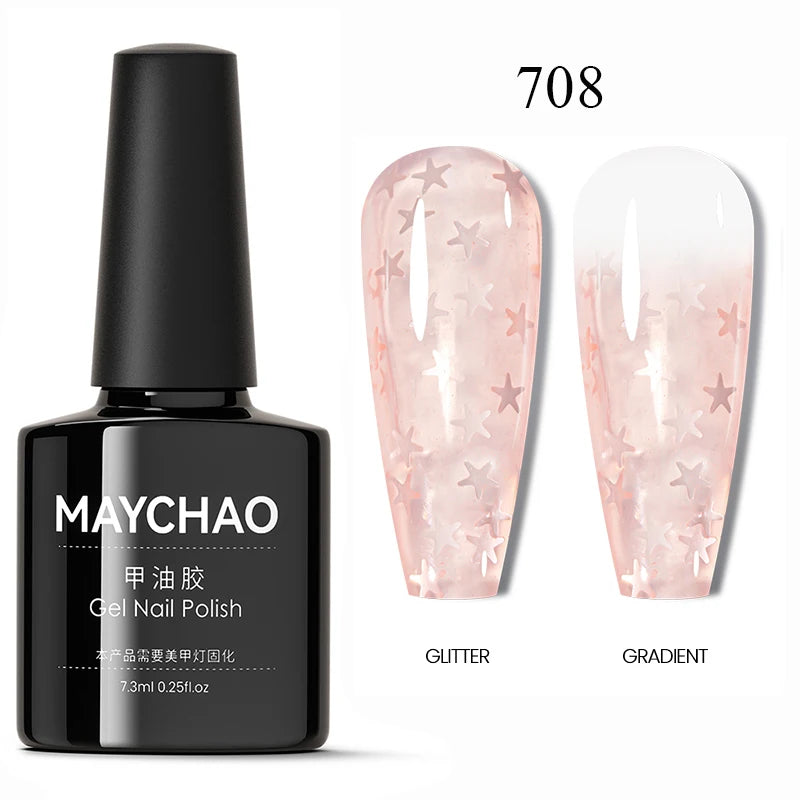 MAYCHAO Glitter Gel Nail Polish 7.3ml Semi-permanent Sequins Shiny Gel Base Top Coat Soak Off UV LED Varnish Nail Art Decoration