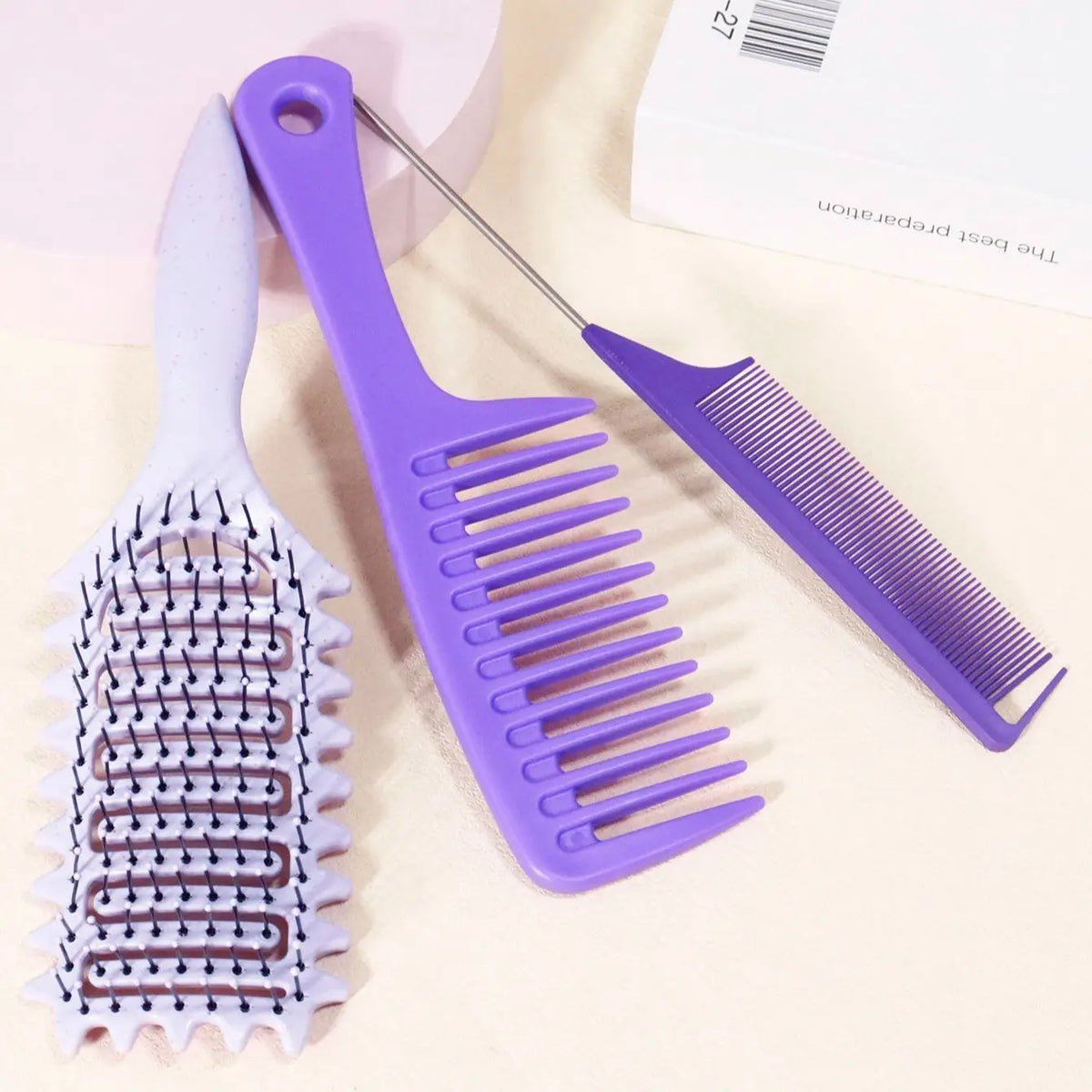 3pcs hair comb set, curly hair styling brush, pointed tail comb, wide tooth comb,Special for real hair wigs