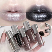 Black Gothic Lip Gloss Mirror Moist Matte Gothic Pure Black Silver Fine Flash Lip Glazed Low Saturation Lasting Lip Tint Makeup
