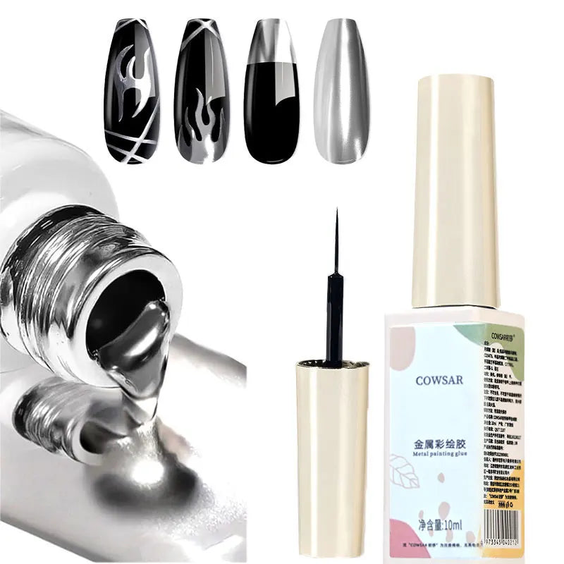 5/8/10/12ml 5D Metallic Painting Nail Gel Silver/Gold Liner Polish Mirror Chrome Effect Gel Nail Polish Soak Off UV/LED Drawing^