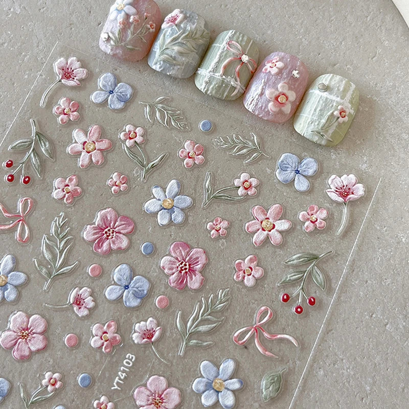 3Pcs White Lace 5D Nail Art Stickers Y2k Embossed Flowers Heart Petals Elegant French Decals Wedding Nails Manicure Decorations