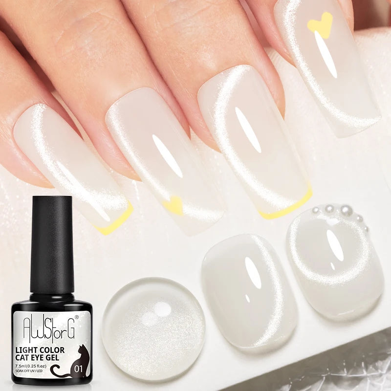 AWStorG Intense Rainbow Cat Eye Gel 5ml Holographic Laser Magnetic Nail Gel Soak Off UV LED Gel Polish Shiny Rainbow Manicur