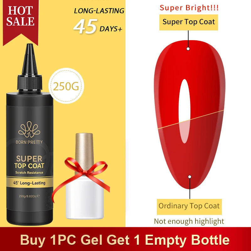 BORN PRETTY 250g Super Top Coat Base Gel Soak off UV LED Drying Long Lasting Semi Permanent Jelly Nude Pink Gel Nail Polish