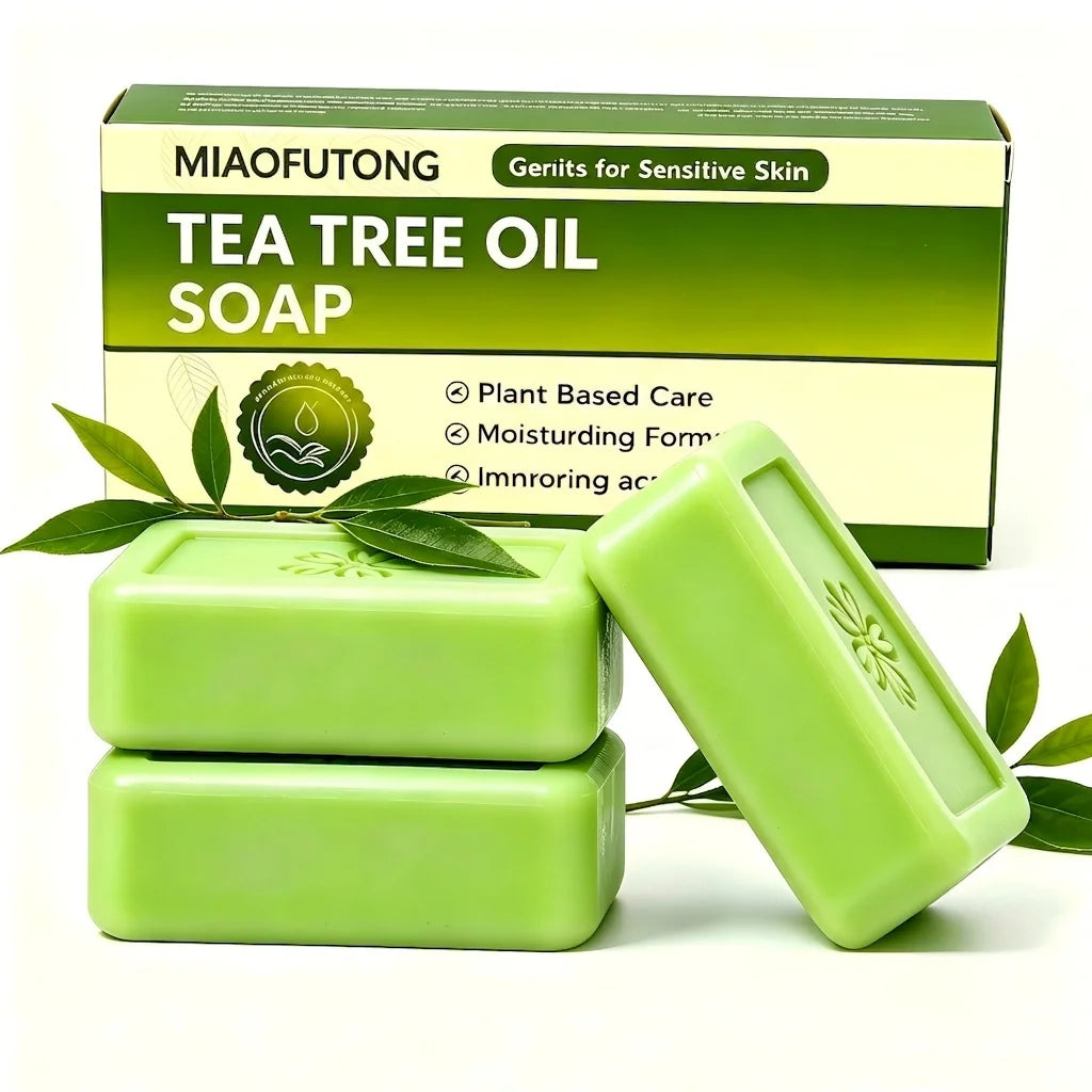Tea Tree Oil Soap Bar for Men Women Natural Plant Extract Handmade Soap Deep Cleansing Soothing for Dry Skin Exfoliate Skin Care