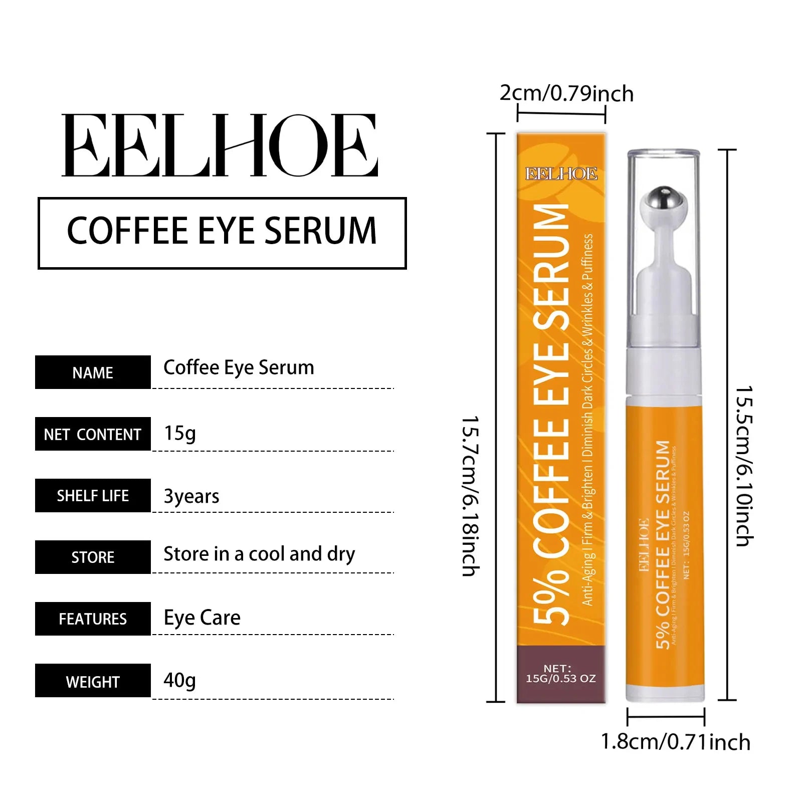 5% Coffee Eye Serum Collagen Lightens Dark Circles Bags Puffiness Fade Eye Fine Line Tighten Moisturizing Under Eyes Skin Care