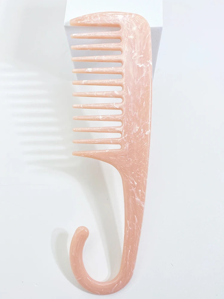 Cute Pink Hair Comb Marble Big Wide Tooth Comb Simple Texture Hairdressing Hairbrush Female Anti-static Detangler Brush Set