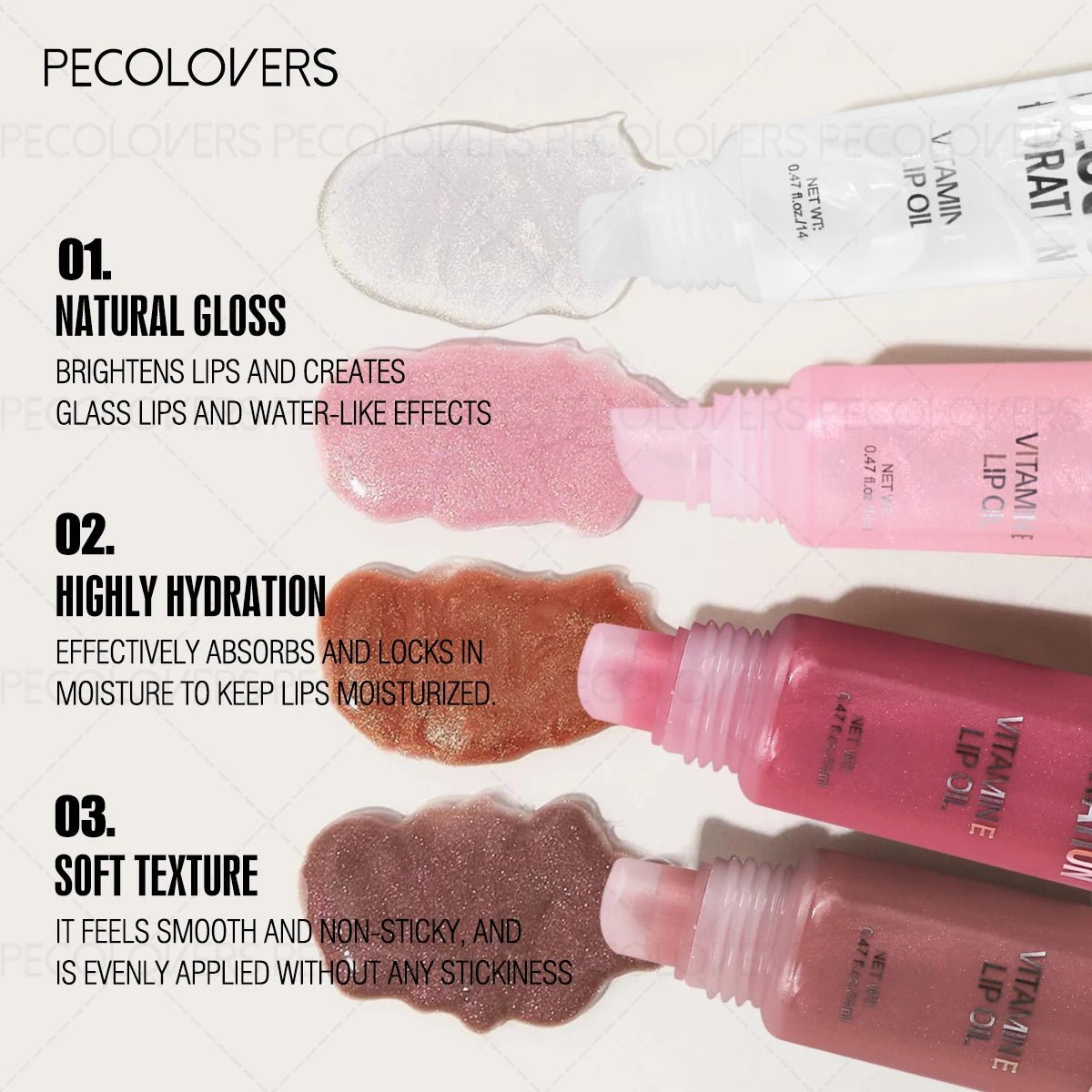 1PC Gentle Moisturizing, Non-sticky, Glossy, Sparkling Gel Formula, Waterproof and Sweat-proof, Single Color Shiny Lip Gloss