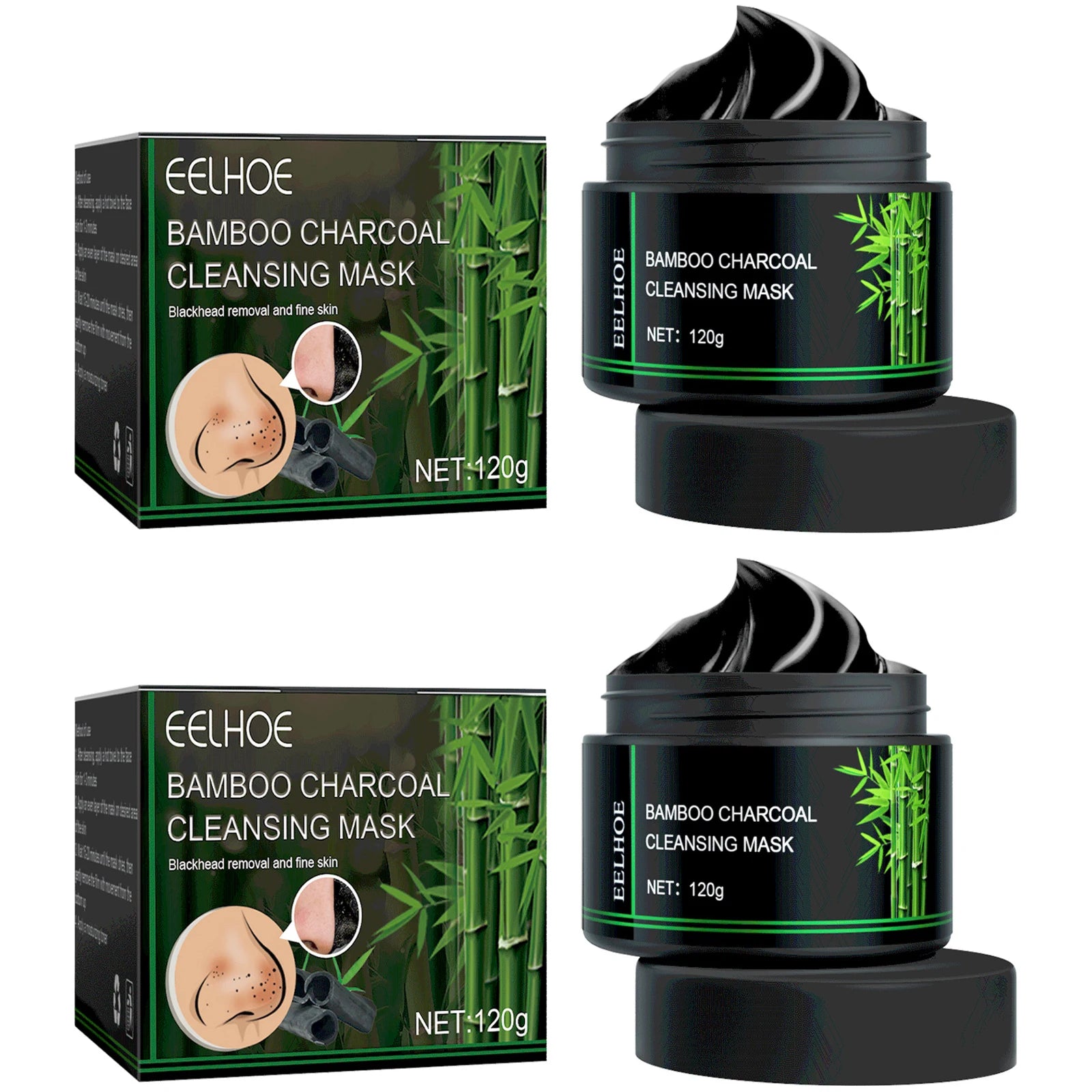 EELHOE Bamboo Charcoal Tear-Off Mask Deeply Remove Blackheads Cleaning Shrinking Pores Moisturizing Carbon Black Mud Facial Mask