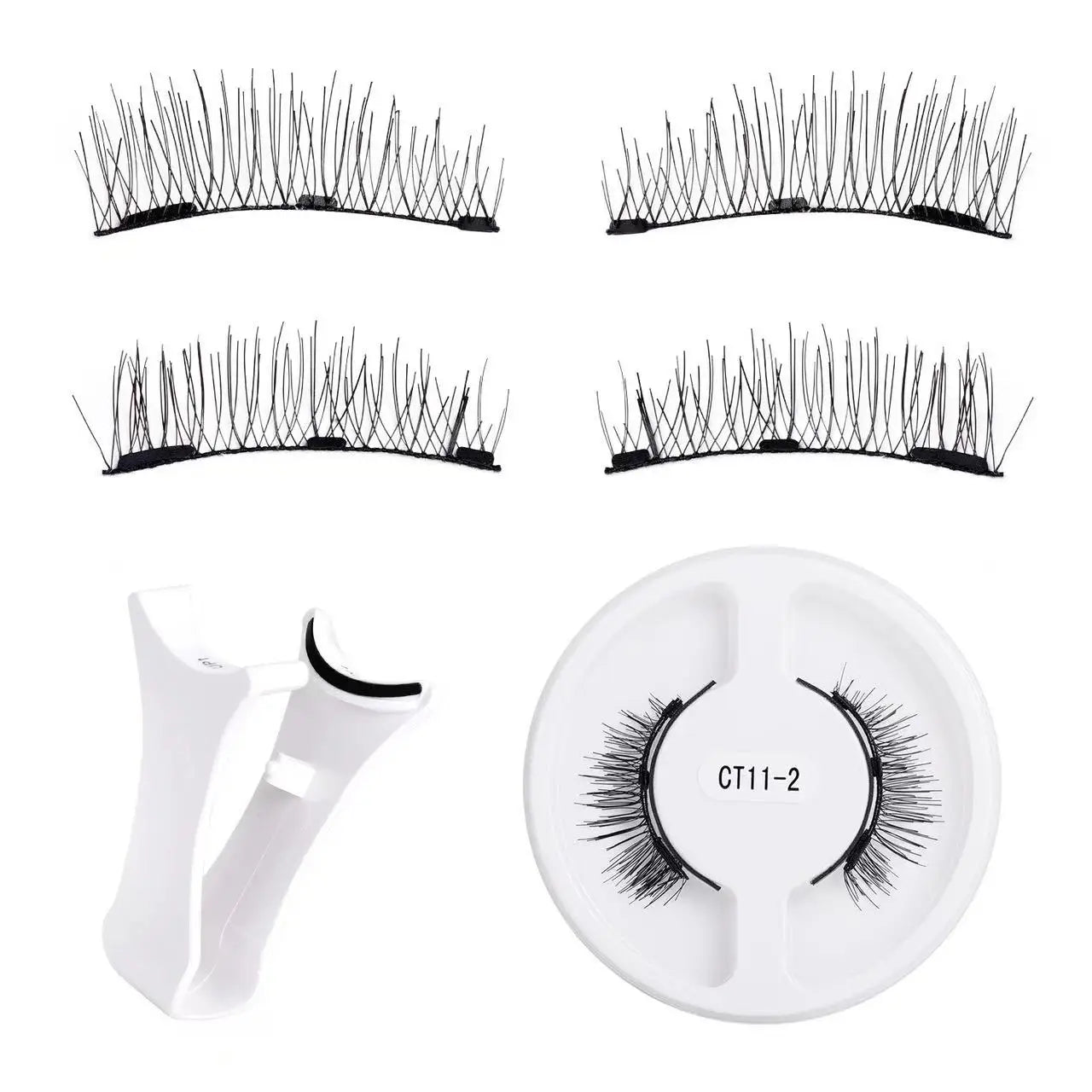 New 1 Pair Magnetic Eyelashes Handmade 3D Fluffy Faux Mink Lashes Reusable Natural False Eyelashes Magnetic Tweezers Makeup Set