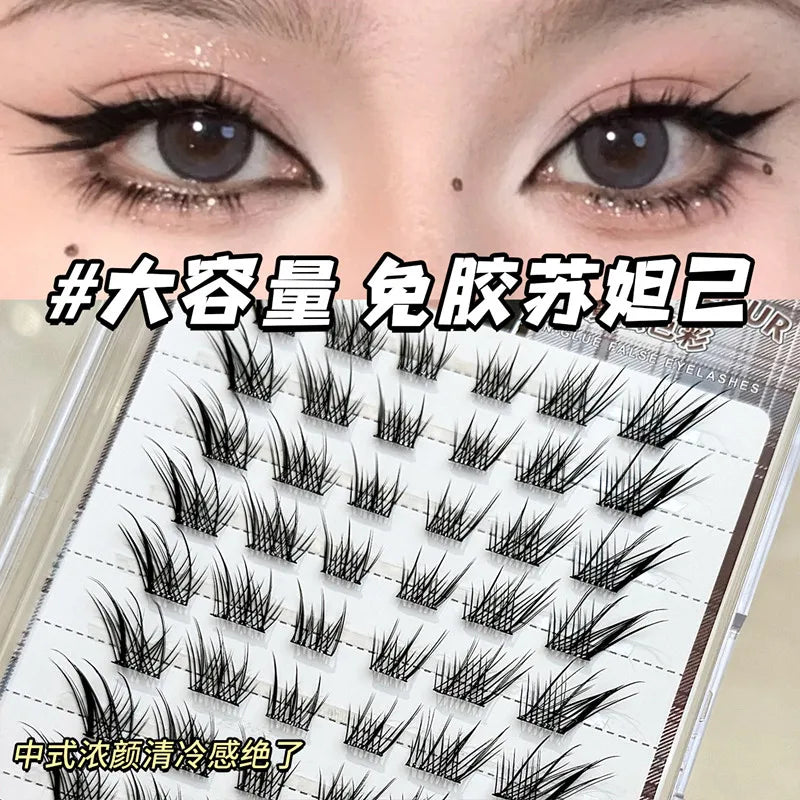 No Need Glue Fox Eye Effect Fluffy False Eyelashes Self-adhesive Reusable Segmented Thick Winged Lash Daily Use