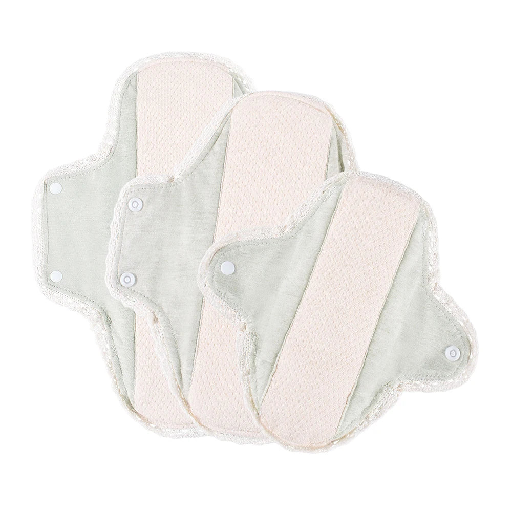 3pcs Washable Sanitary Pads Soft Breathable Cotton Cloth Pads Lace Trim Reusable  Women Menstrual Pads Heavy Flow