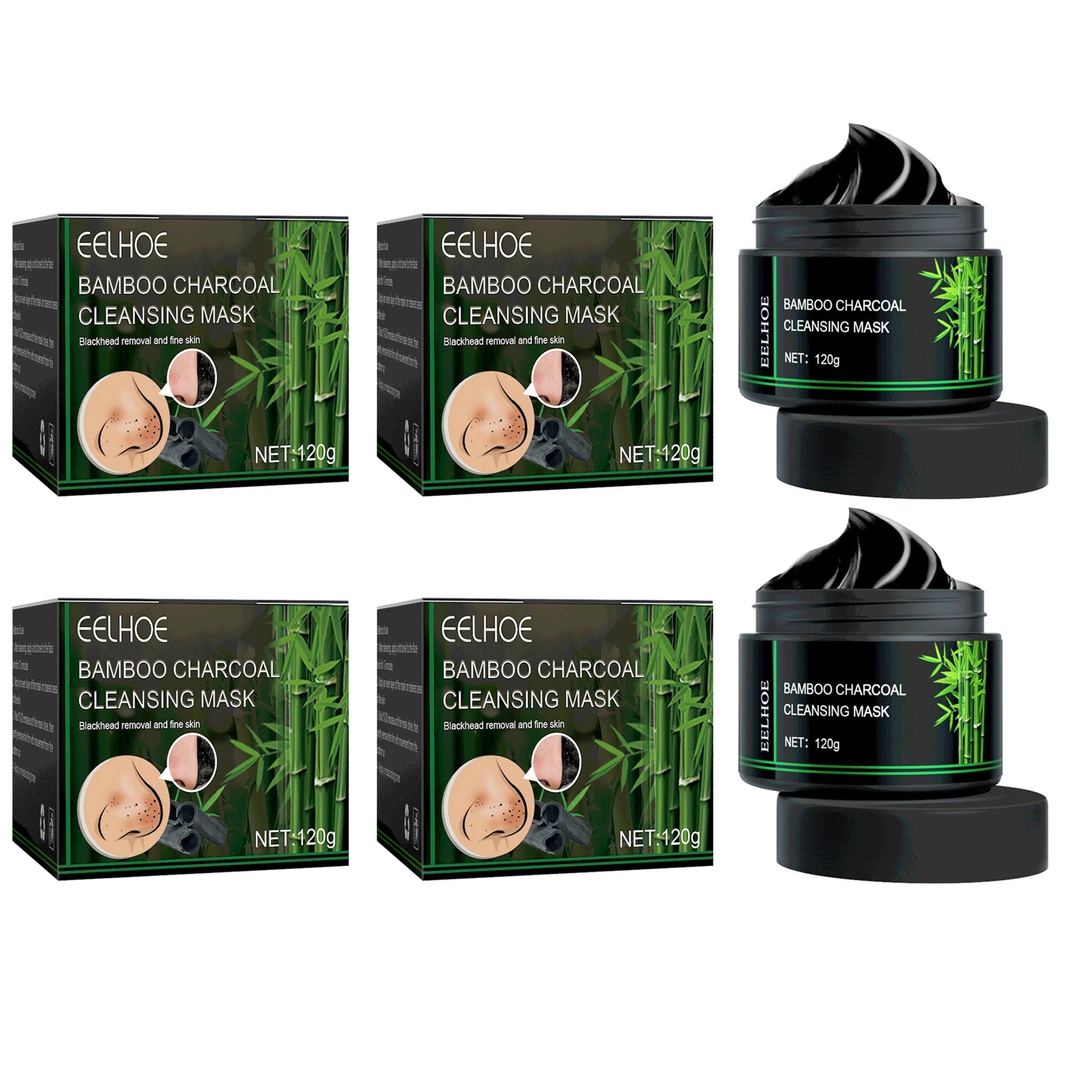 EELHOE Bamboo Charcoal Tear-Off Mask Deeply Remove Blackheads Cleaning Shrinking Pores Moisturizing Carbon Black Mud Facial Mask