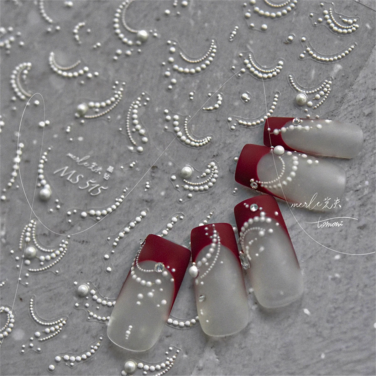 1pcs Elegant 5D Pearl Lace Wave Nail Art Stickers Exquisite White Lines Nail Decoration Decals DIY Self Adhesive Transfer Slider