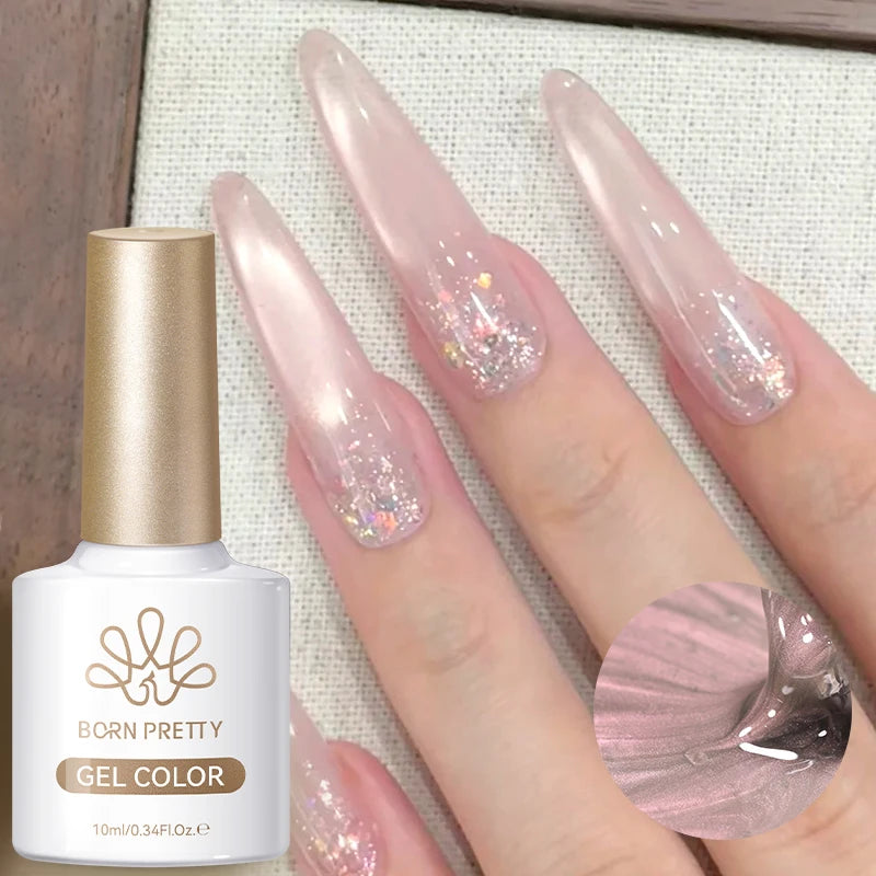 BORN PRETTY 10ml Autumn Gold Pink Glitter Cat Magnetic Gel Nail Polish Jelly Pink Semi Permanent Soak Off UV LED Varnish