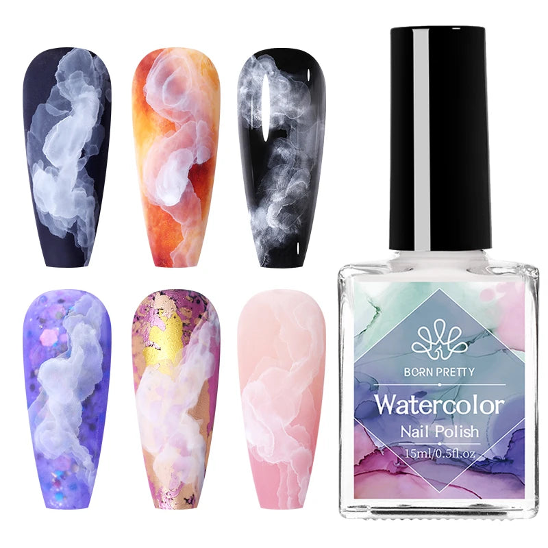 BORN PRETTY 15ml White Blossoming Gel UV LED Soak Off Nail Art Polish Spreading Effect Watercolor Marble Nail Polish Gel