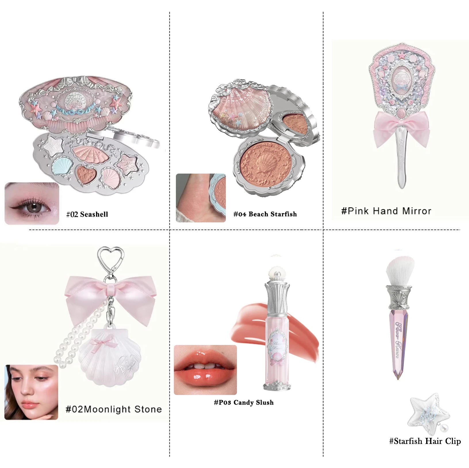 Flower Knows Mermaid Glow Makeup Set Eyeshadow Lip Gloss Blush Pearl Shell Series New Arrival Fantasy Look Gift for Girls