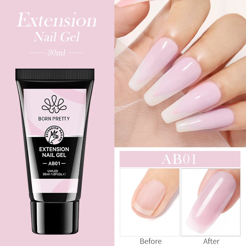 BORN PRETTY 30ml Nail Extension Gel Glitter Soak Off Nail Acrylic Crystal Building UV Gel for Nails Quick Extension Manicure
