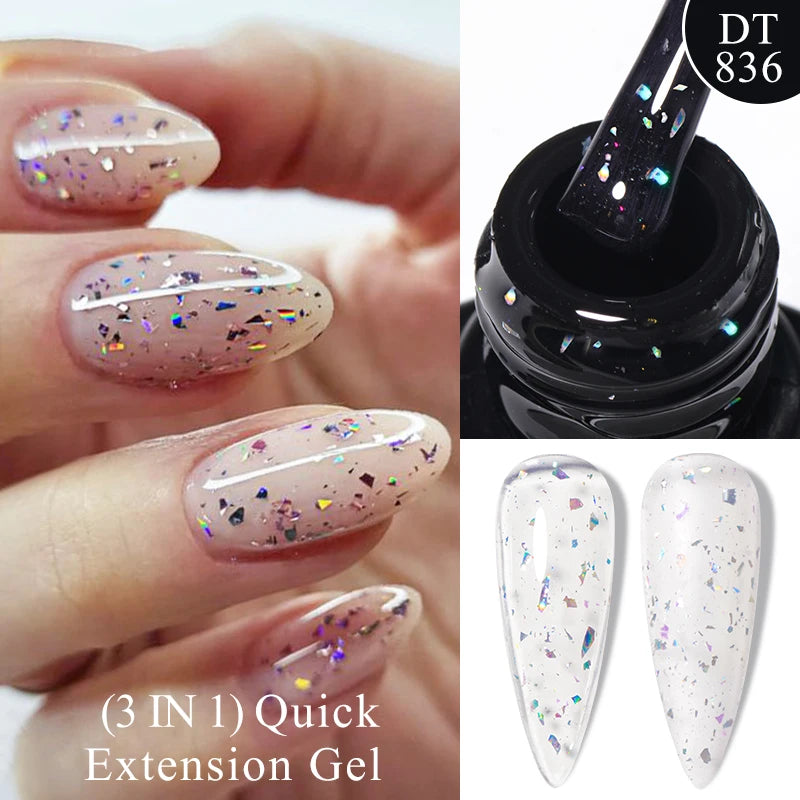 MEET ACROSS 7ml Dark Color Glitter Top Coat Gel For Nails Brocade Powder 2 In 1 Chameleon Nail Art Gel Varnish Manicure