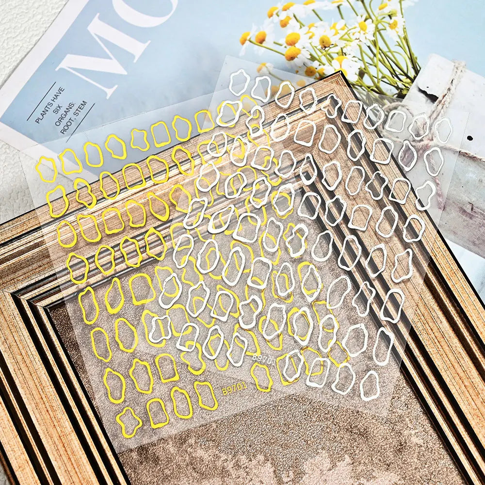 2pcs 3D Bronzing Gold Geometric Frames Nail Stickers Irregular Metallic Hollow Frame Nails Decals Square Geometric Nail Supplies
