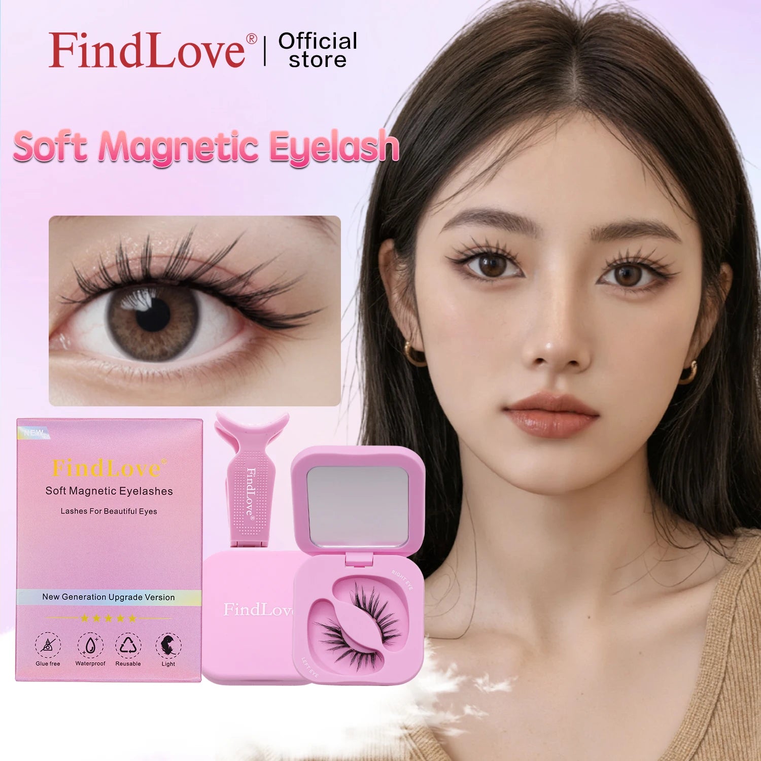 SM13- Charm Fox Findlove New Type Thick Fox Eye Effect 1pair Magnetic Eyelash Extension Can Reusable One Second Apply Lazygirl