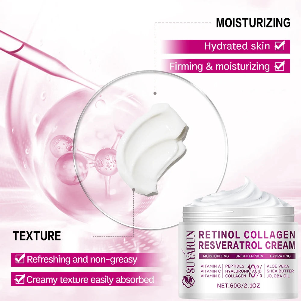 SUYARUN Retinol Resveratrol Anti-Aging Face Cream - Hydrating Night Moisturizer for Wrinkles, Firming & Brightening Skin Care.
