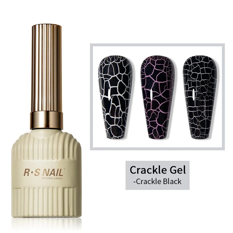 RSNAIL Crackle Gel Nail Polish Natural Dry DIY Nail Art Cracking Gel Polish Crackle Black White Gel Soak Off Varnish Design 10g