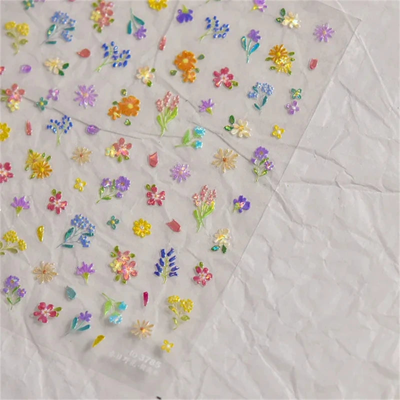 1Pcs Lovely Cat Green Potted Plant Flowers Nail Stickers 5D Reliefs Self Adhesive Nail Art Stickers Manicure Decorations Decals