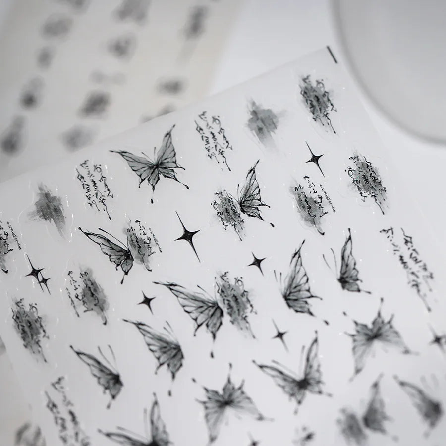 3D Embossed Butterfly Nail Art Stickers Decals Self-Adhesive Nail stickers 5D Black Butterfly Nail Supplies