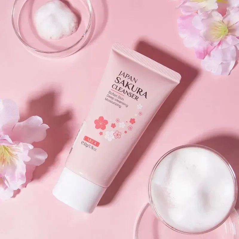 LAIKOU Sakura Facial Cleanser Foam Face Wash Remove Blackhead Moisturizing Shrink Pores Deep Cleaning Oil Control Skin Care 50g
