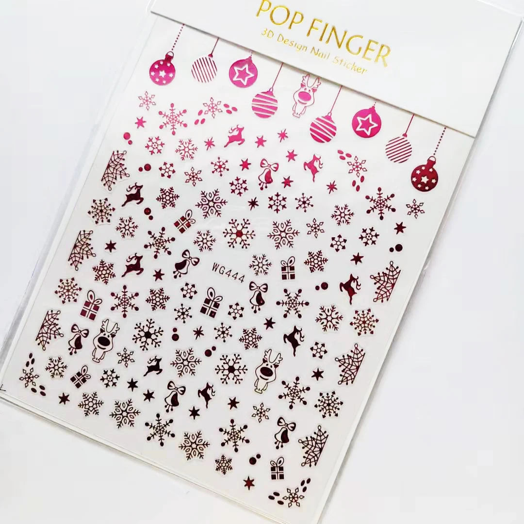 Sliver Bronzing 3D Christmas Nail Art Decoration Sticker Sparkly White Colorful Glitter Geometry Snowflake Winter Slider Foil