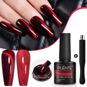 PUENTE 7.5ML Wine Red Magnetic Cat Eye Gel Nail Polish With Magnet, Super Shiny Ruby Red Magnetic Nail Gel, Soak Off UV/LED Lamp Curing, Glossy Varnish, Hypoallergenic Nail Salon Quality Polish for Skin, Gift for Women