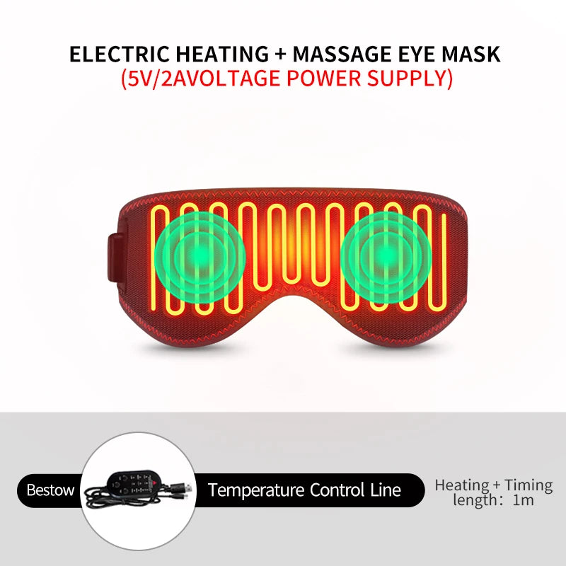 Electric Heated Massage Eye Mask - 3-Gear Vibration & Timer, Relieves Eye Fatigue from Overuse, Reduces Dark Circles, Aids Sleep