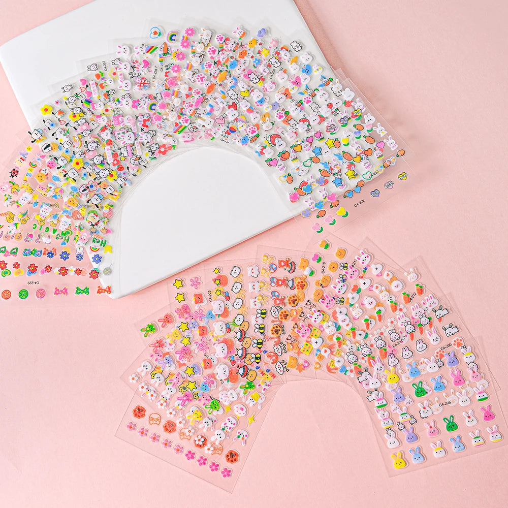 30pcs Cute The Cat Dog in the Hat Nail Stickers 3D Lovely Animal Kitten Puppy Pets Nail Decals Self-Adhesive Cartoon Nail Slider