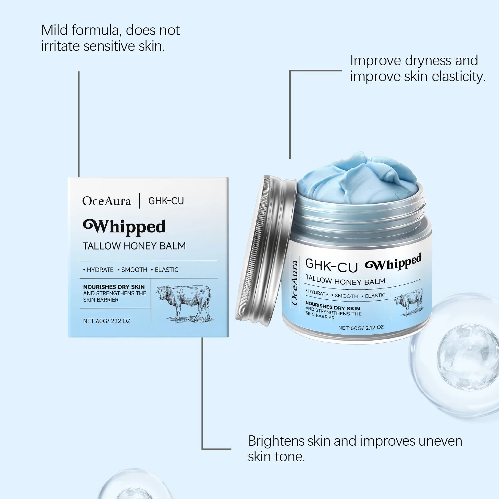 Copper Peptides GHK-Cu Beef Tallow for Skin: Blue Balm Manuka Honey Face and Body Moisturizer for Mature, Dry & Sensitive Skin