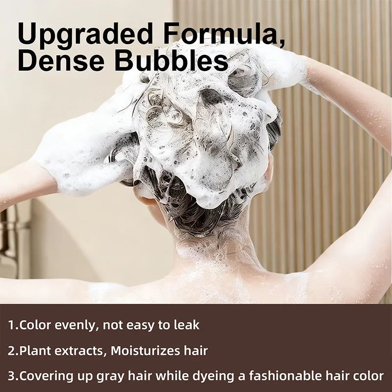 YUITIKUE Brown Hair Dye Shampoo 100ml - Plant Extract Formula, Covers Gray Hair, Natural Color, No Damage, 4-in-1 Care