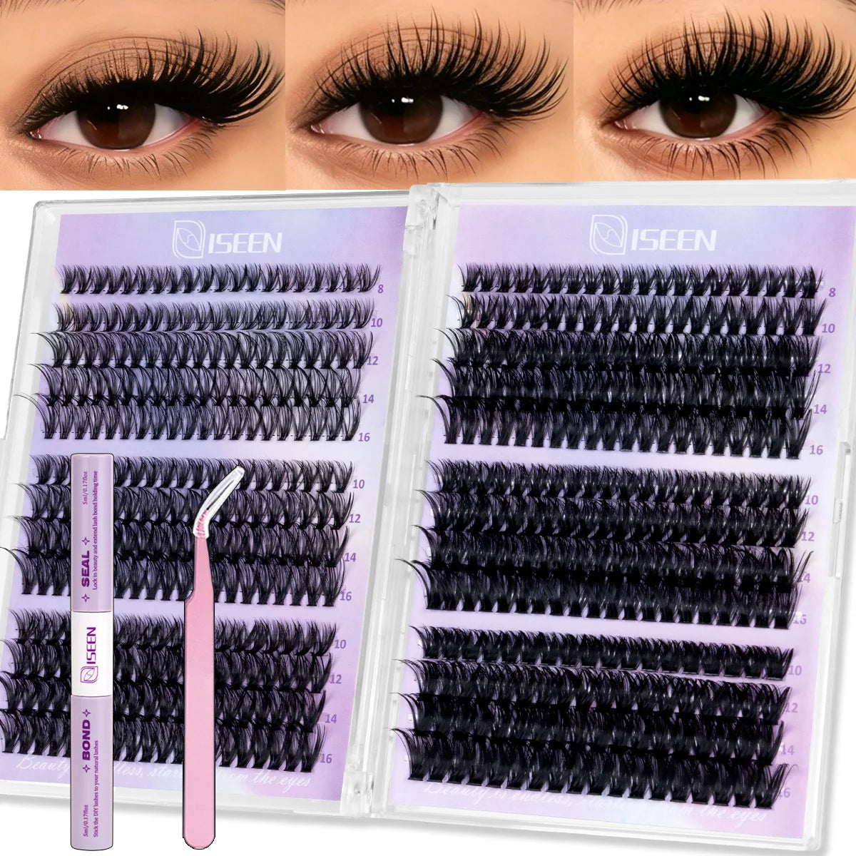Lash Clusters Kit Wispy Lashes Natural DIY Lash Extension Kit 8-16mm C Curl Individual Lashes Cluster with Bond and Seal