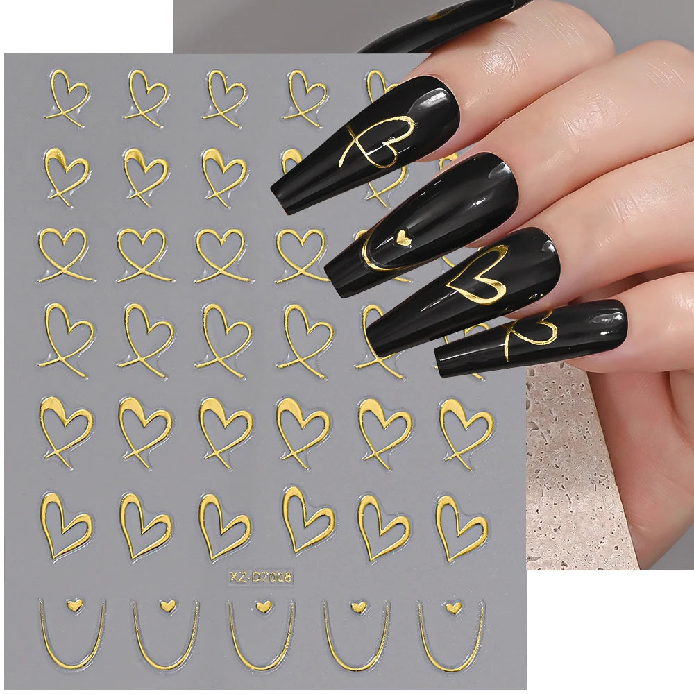 1pc Y2K-Inspired 3D Metallic Nail Stickers Geometric Marble & Bronzing Designs Nail Sliders Self-Adhesive Sparkling Manicure DIY