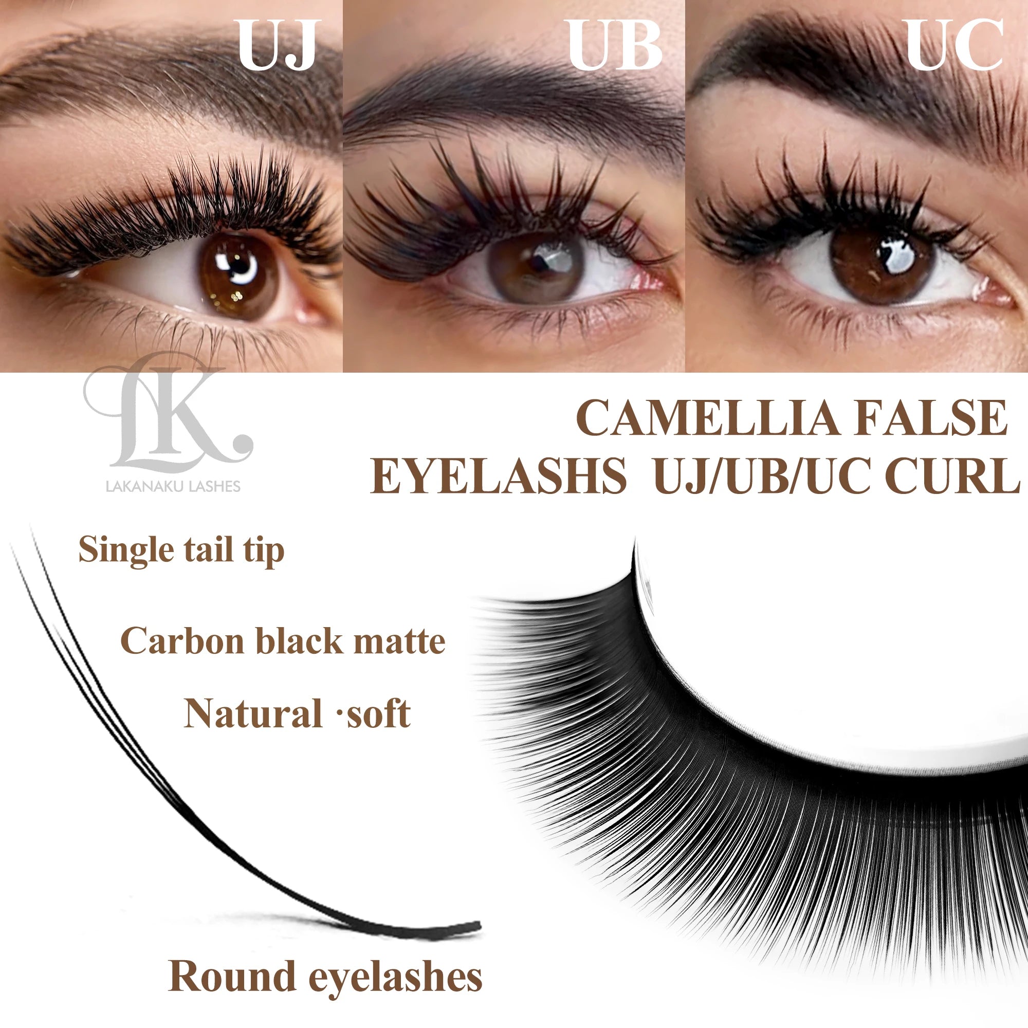 LAKANAKU UB UC UJ Curl Camellia Lashes with Adhesive Eyelash Extensions Russian Volume Fans Fluffy Lashes Premade Fan Lashes
